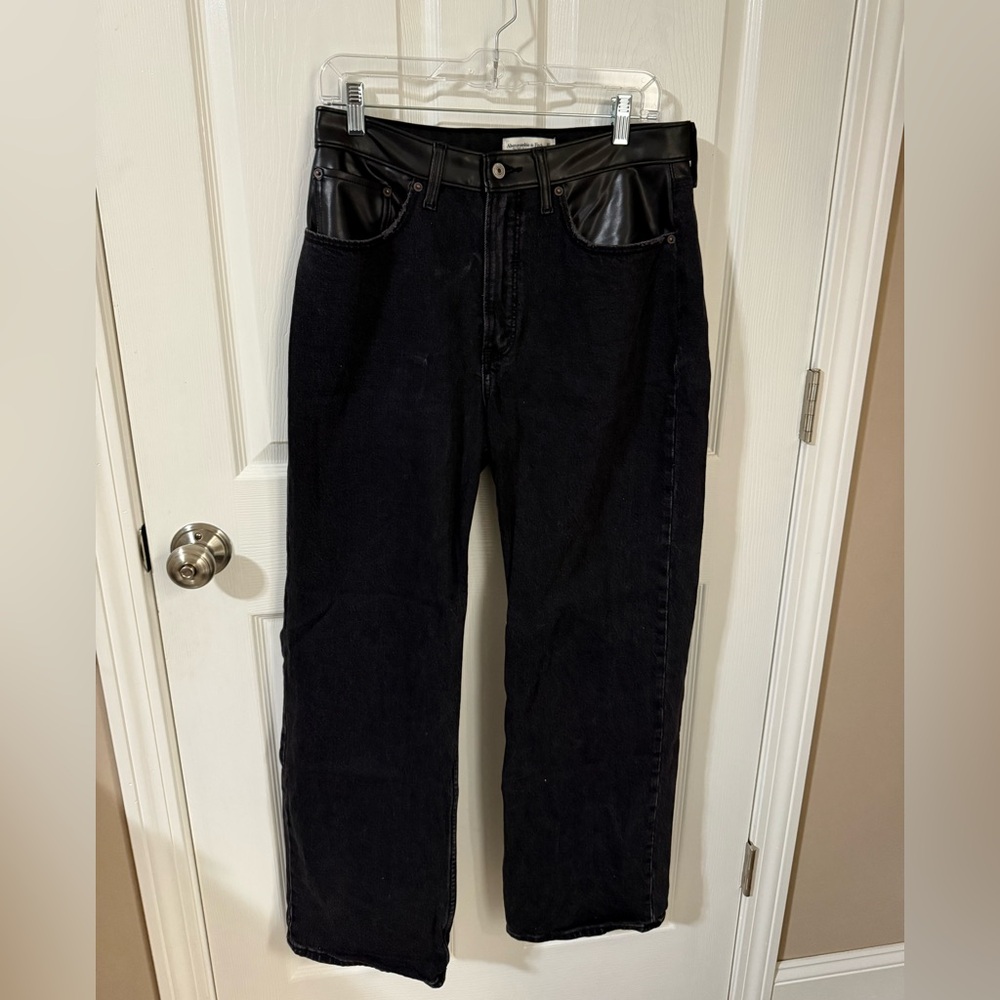 Abercrombie & Fitch Black Jeans with Leather Details